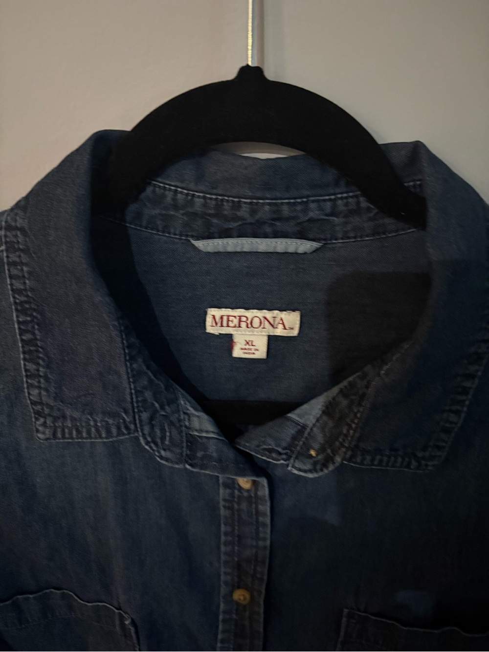 Merona Dark Blue Denim Shirt with Collar in size XL - Picture 3 of 5